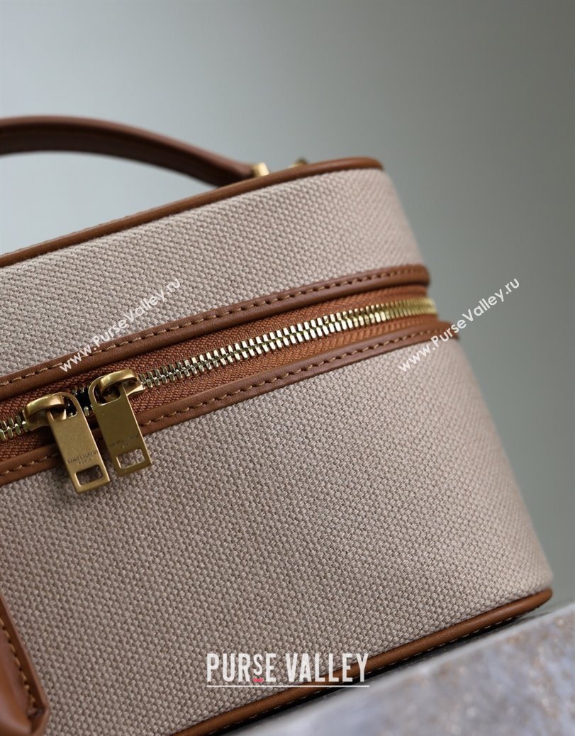 Saint Laurent Gaby Vanity Bag in Cotton Linen and Leather Brown 2025 766731 (YY-250802031)