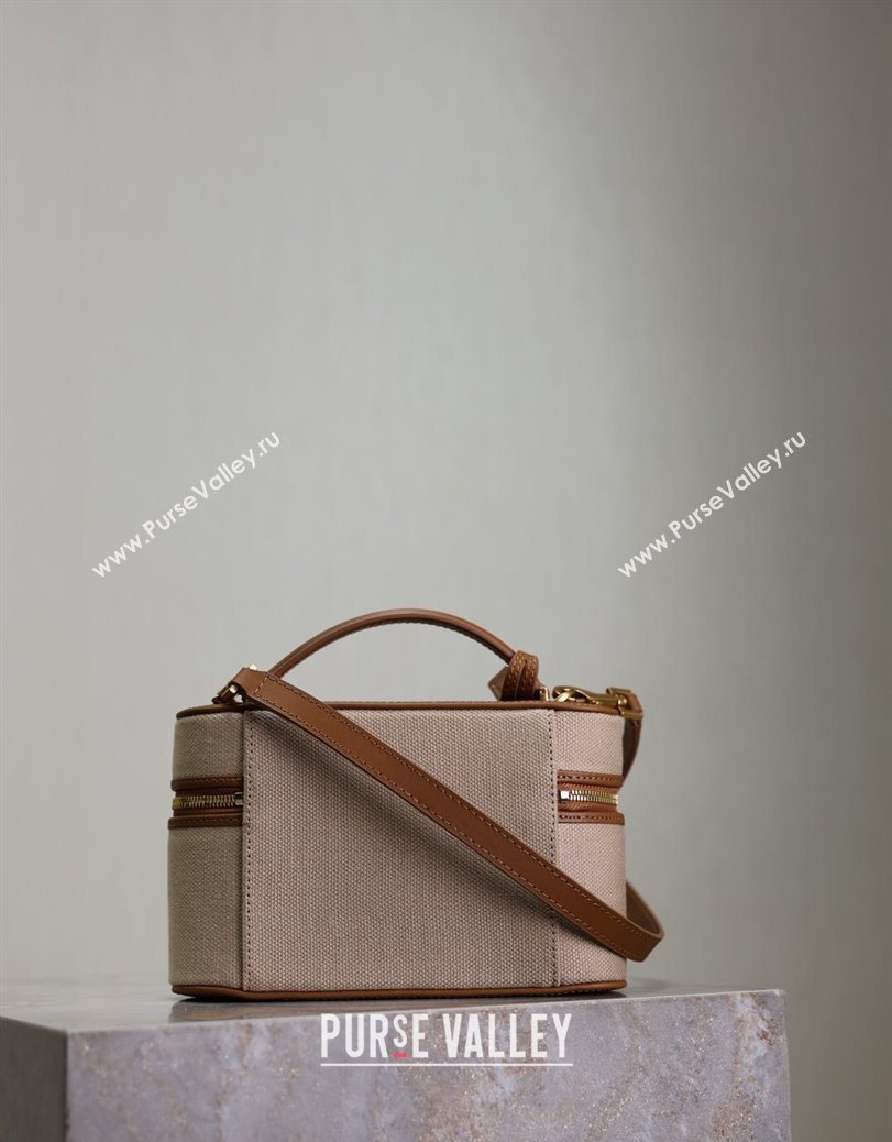 Saint Laurent Gaby Vanity Bag in Cotton Linen and Leather Brown 2025 766731 (YY-250802031)