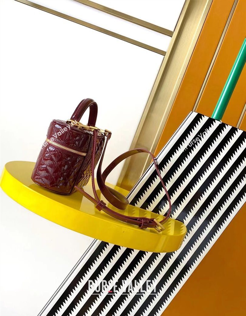 Saint Laurent Gaby Vanity Bag in Patent Quilted Lambskin Burgundy 2025 766731 (YY-250802032)