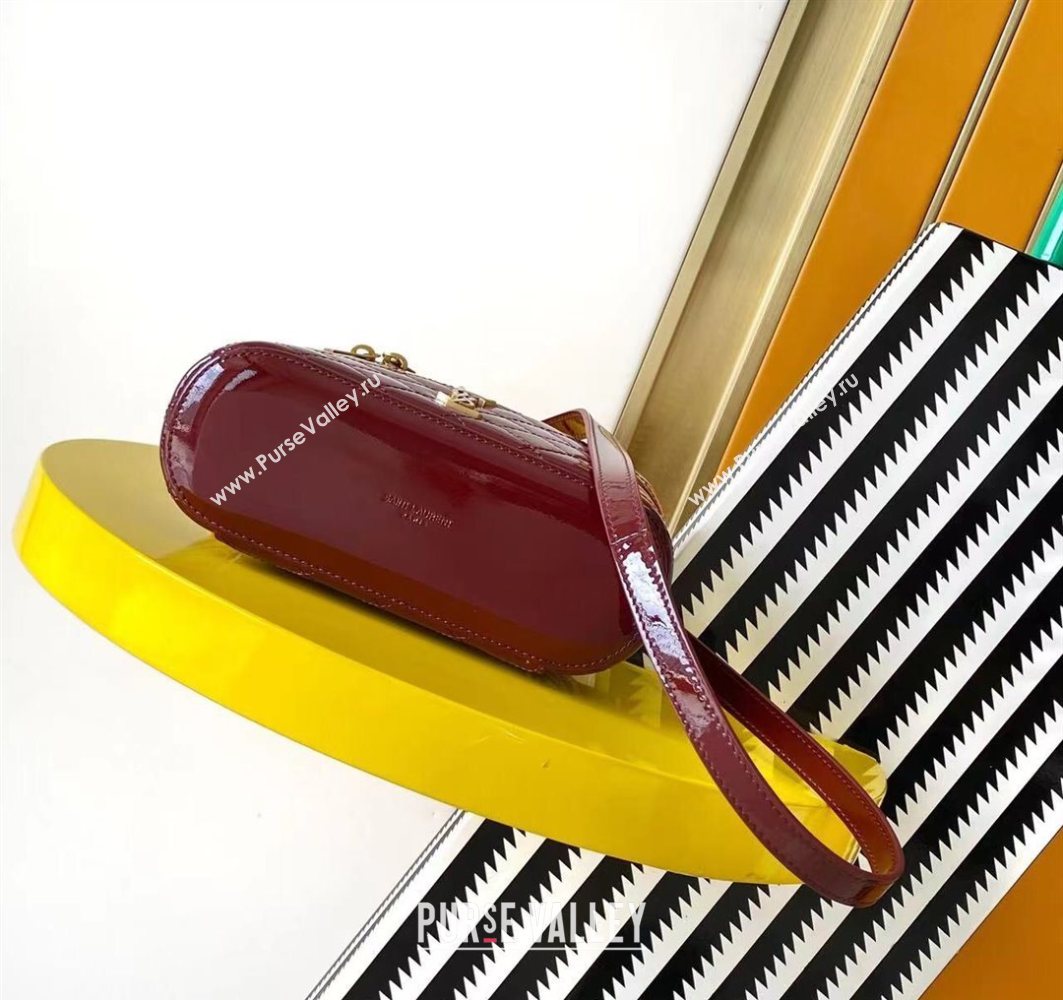 Saint Laurent Gaby Vanity Bag in Patent Quilted Lambskin Burgundy 2025 766731 (YY-250802032)