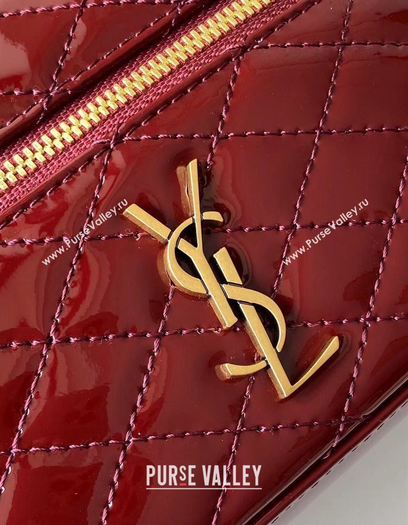Saint Laurent Gaby Vanity Bag in Patent Quilted Lambskin Burgundy 2025 766731 (YY-250802032)