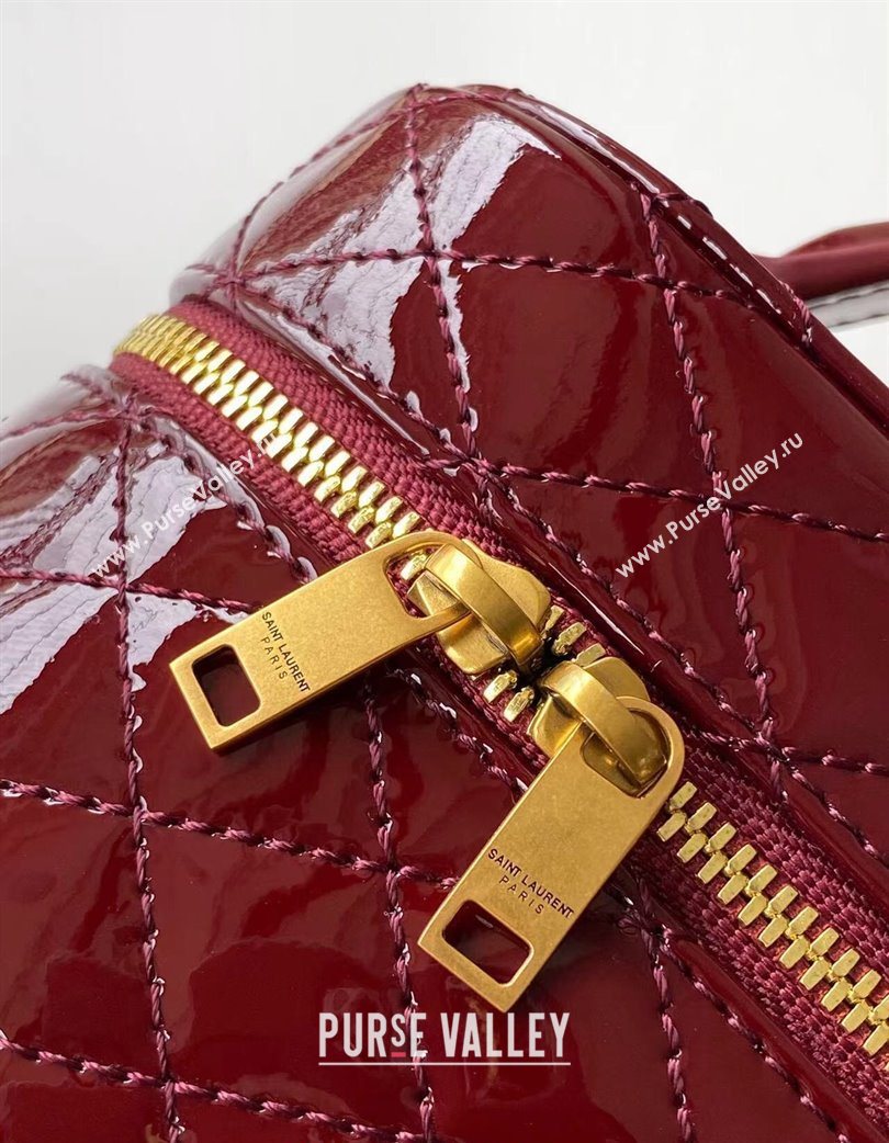 Saint Laurent Gaby Vanity Bag in Patent Quilted Lambskin Burgundy 2025 766731 (YY-250802032)