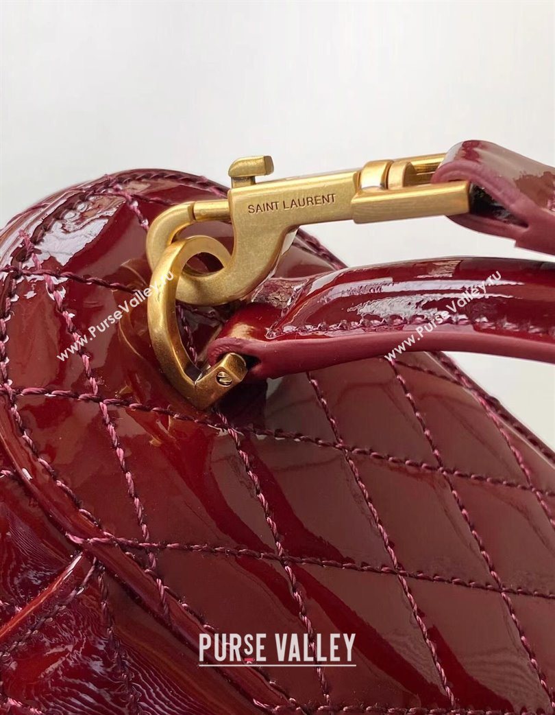Saint Laurent Gaby Vanity Bag in Patent Quilted Lambskin Burgundy 2025 766731 (YY-250802032)