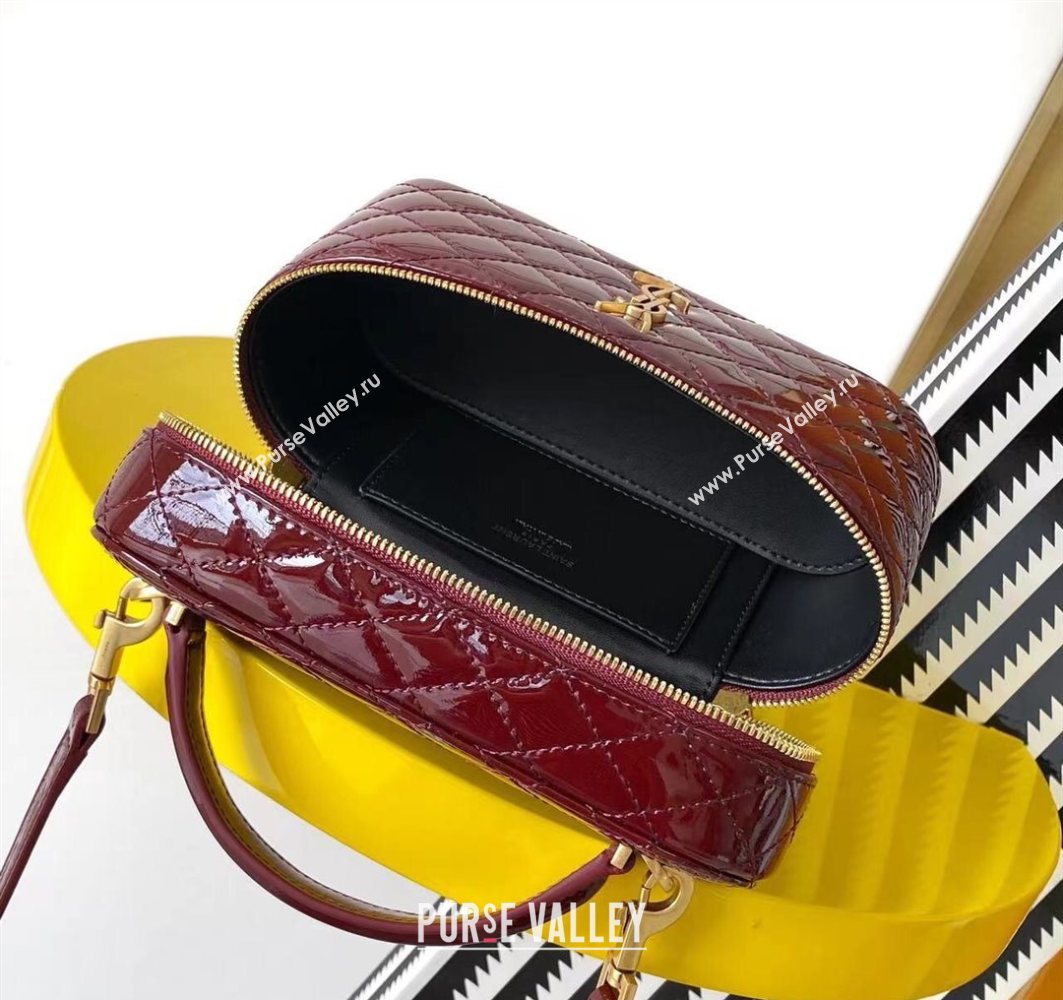 Saint Laurent Gaby Vanity Bag in Patent Quilted Lambskin Burgundy 2025 766731 (YY-250802032)