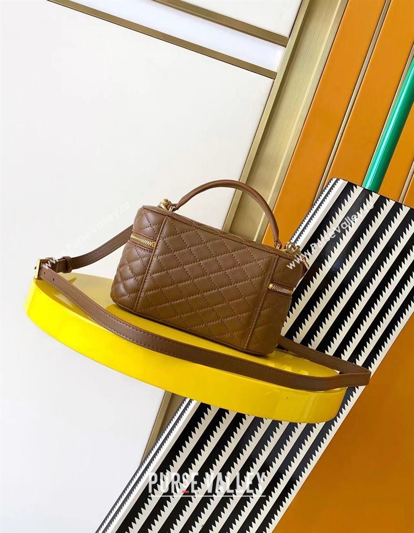 Saint Laurent Gaby Vanity Bag in Quilted Lambskin Leather Brown 2025 766731 (YY-250802033)
