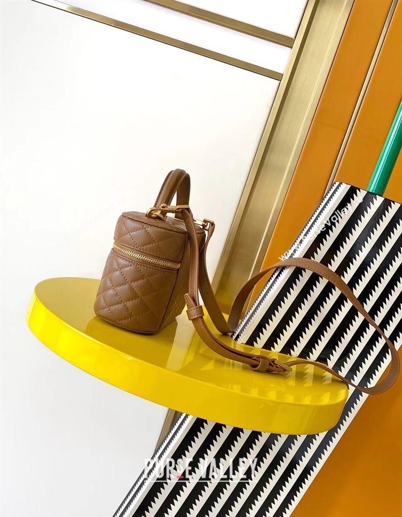 Saint Laurent Gaby Vanity Bag in Quilted Lambskin Leather Brown 2025 766731 (YY-250802033)