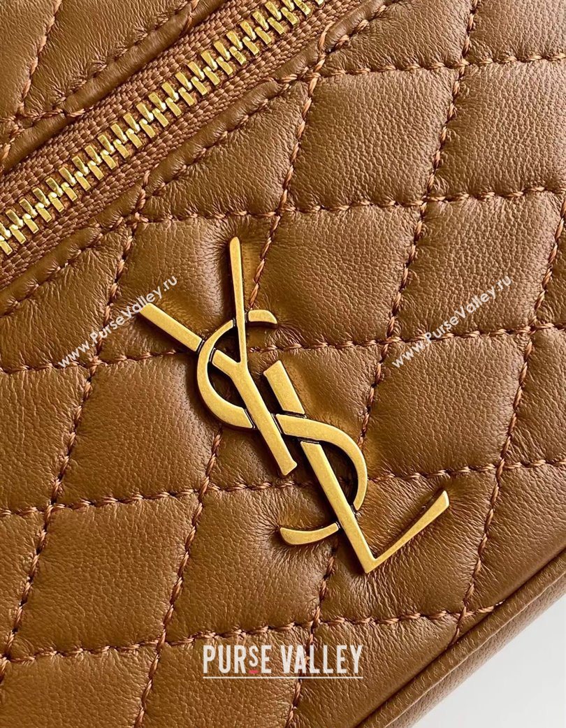 Saint Laurent Gaby Vanity Bag in Quilted Lambskin Leather Brown 2025 766731 (YY-250802033)