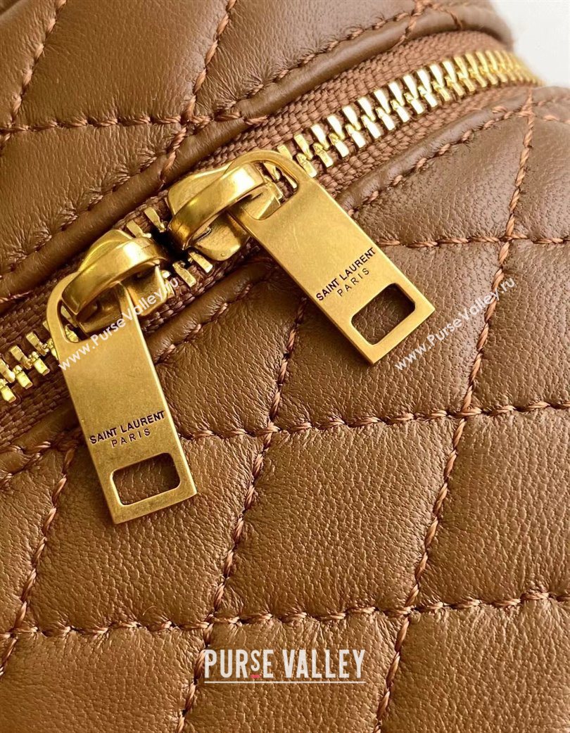 Saint Laurent Gaby Vanity Bag in Quilted Lambskin Leather Brown 2025 766731 (YY-250802033)