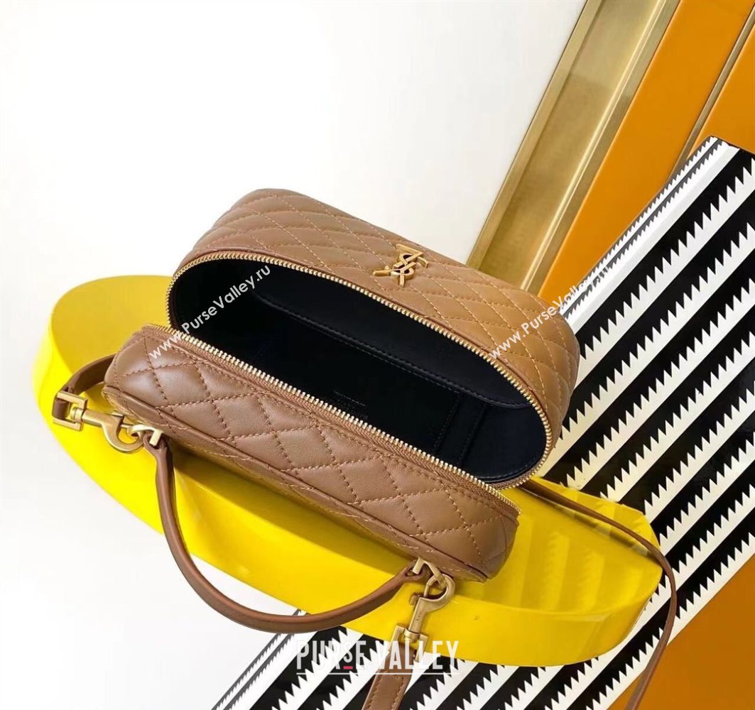 Saint Laurent Gaby Vanity Bag in Quilted Lambskin Leather Brown 2025 766731 (YY-250802033)