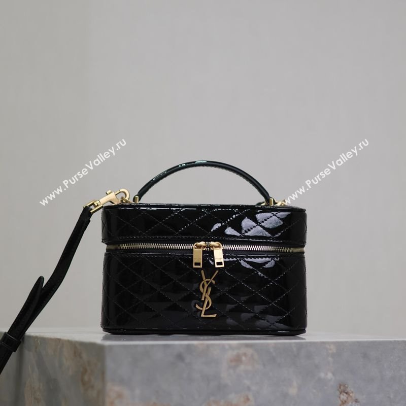 Saint Laurent Gaby Vanity Bag in Patent Quilted Lambskin Black 2025 766731 (YY-250802034)