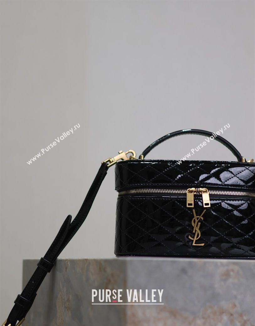 Saint Laurent Gaby Vanity Bag in Patent Quilted Lambskin Black 2025 766731 (YY-250802034)