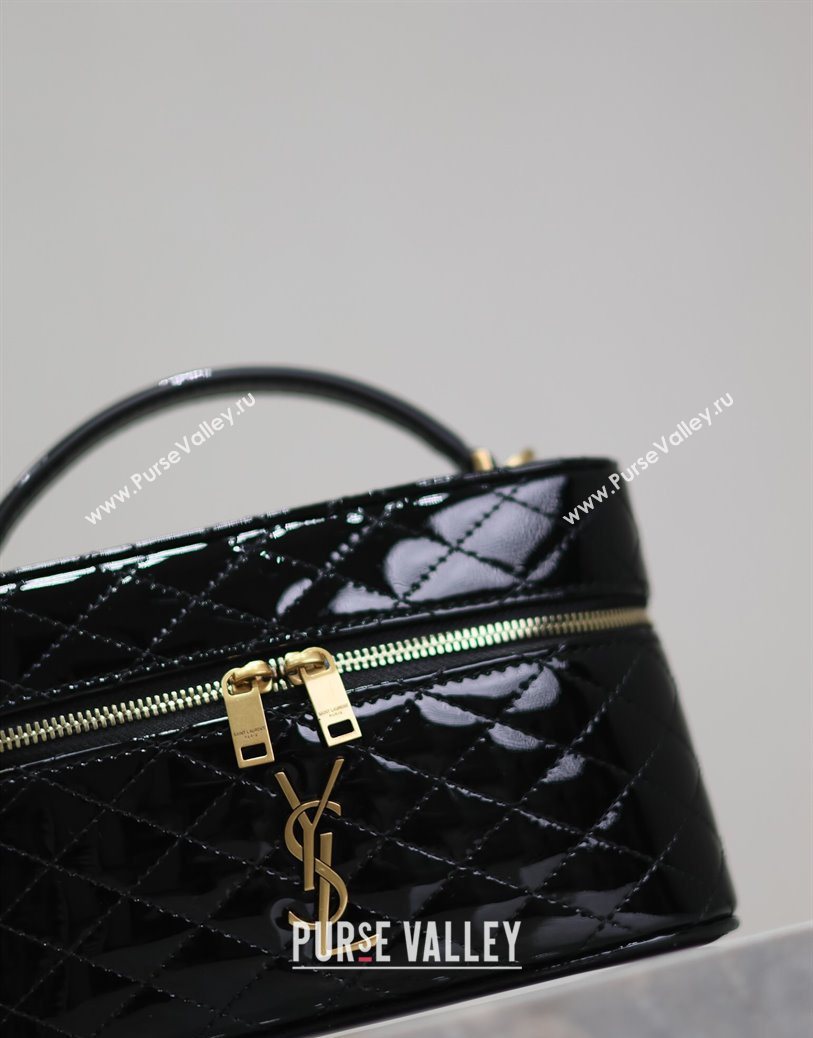 Saint Laurent Gaby Vanity Bag in Patent Quilted Lambskin Black 2025 766731 (YY-250802034)