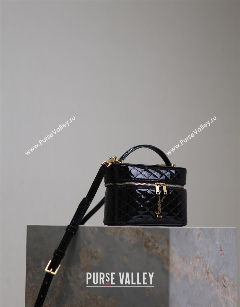 Saint Laurent Gaby Vanity Bag in Patent Quilted Lambskin Black 2025 766731 (YY-250802034)