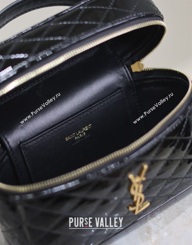 Saint Laurent Gaby Vanity Bag in Patent Quilted Lambskin Black 2025 766731 (YY-250802034)