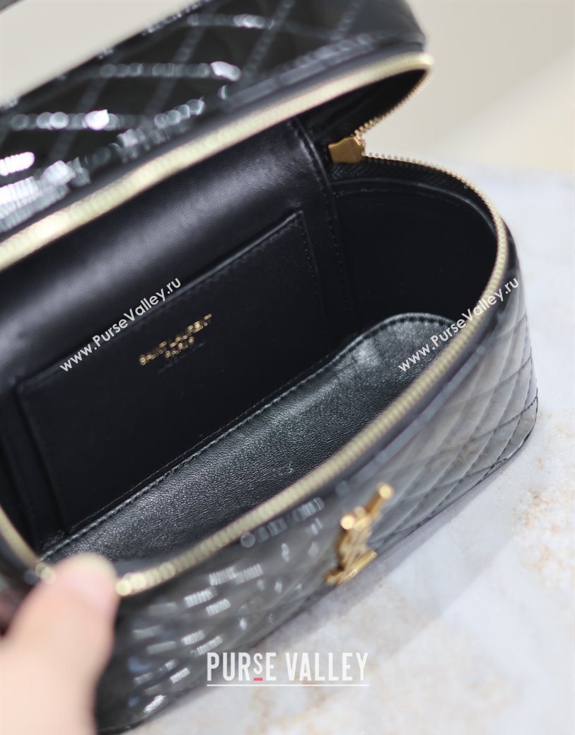Saint Laurent Gaby Vanity Bag in Patent Quilted Lambskin Black 2025 766731 (YY-250802034)