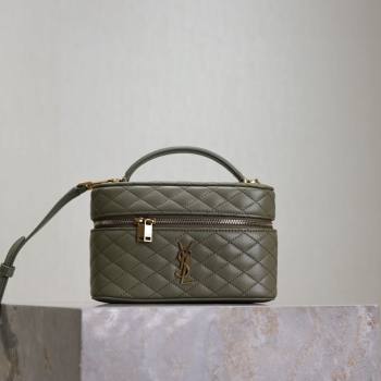 Saint Laurent Gaby Vanity Bag in Quilted Lambskin Wheat Green 2025 766731 (YY-250802038)