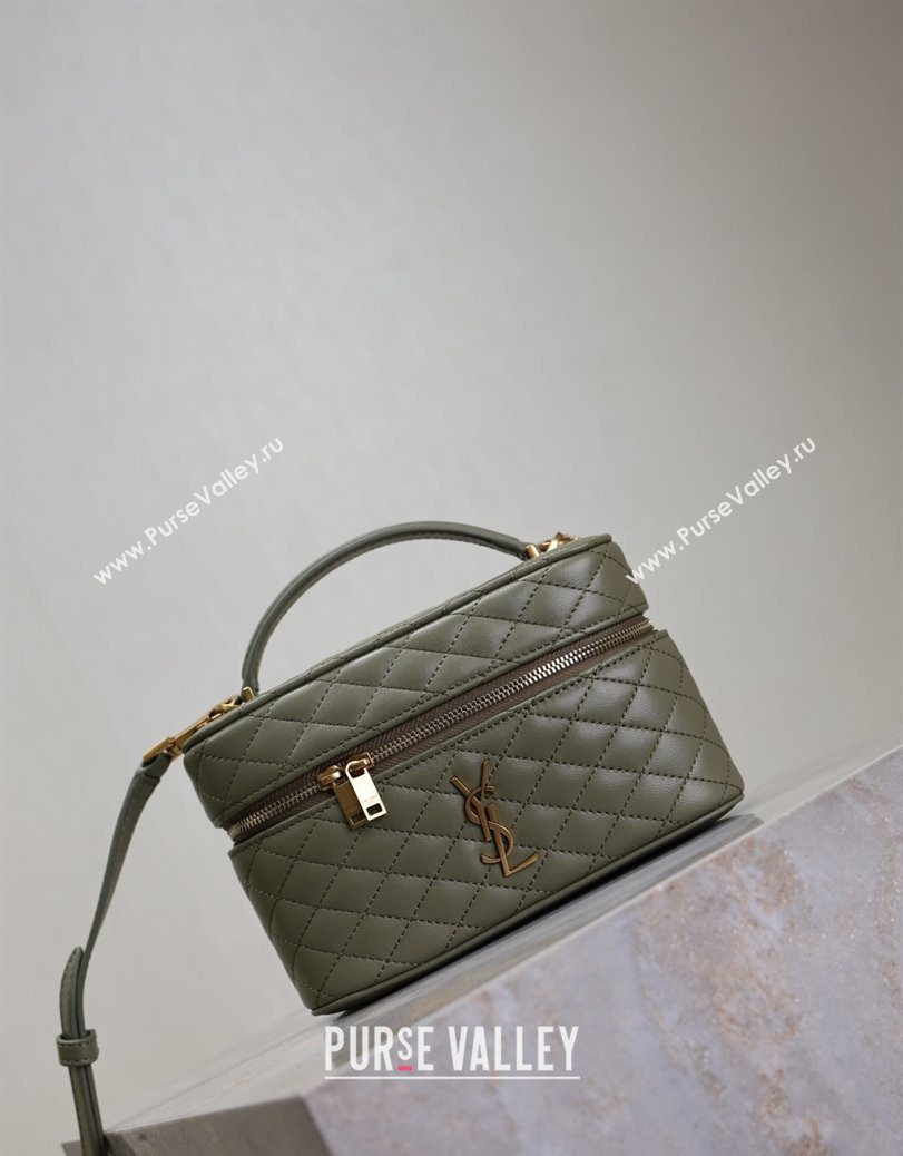 Saint Laurent Gaby Vanity Bag in Quilted Lambskin Wheat Green 2025 766731 (YY-250802038)