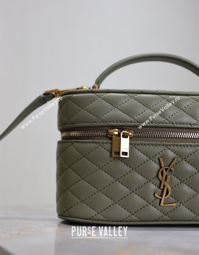 Saint Laurent Gaby Vanity Bag in Quilted Lambskin Wheat Green 2025 766731 (YY-250802038)