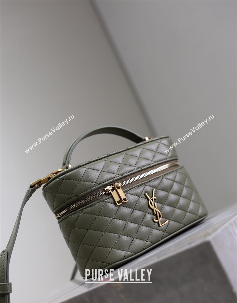 Saint Laurent Gaby Vanity Bag in Quilted Lambskin Wheat Green 2025 766731 (YY-250802038)