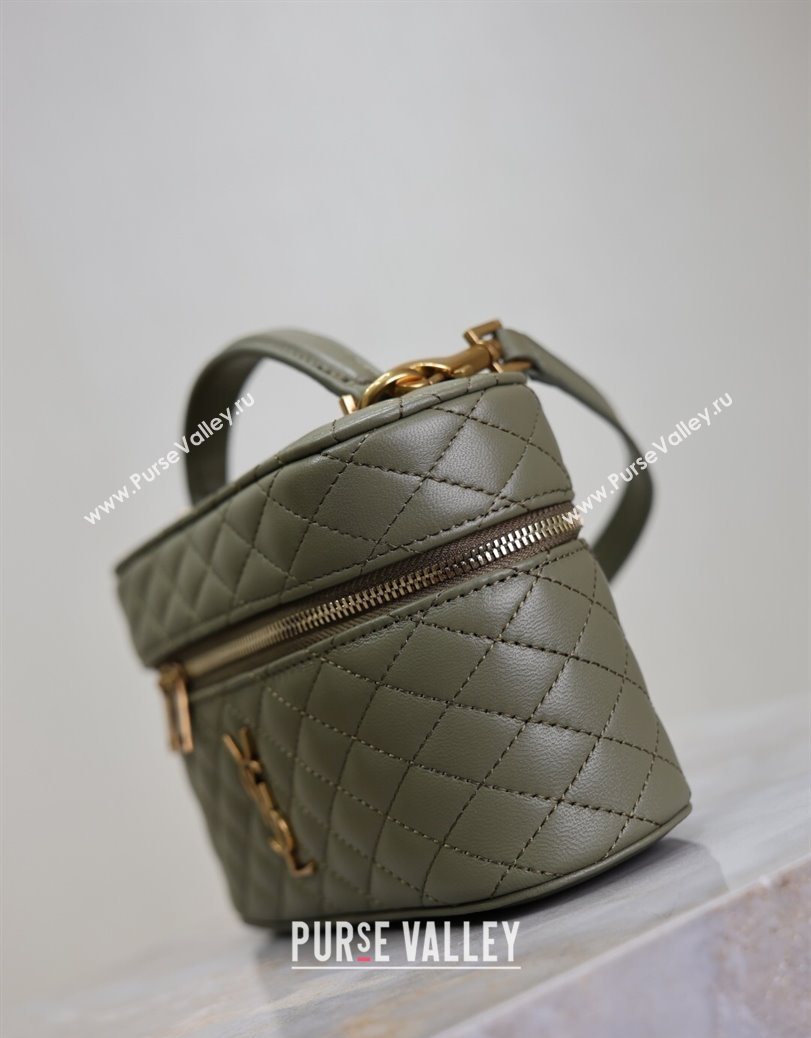 Saint Laurent Gaby Vanity Bag in Quilted Lambskin Wheat Green 2025 766731 (YY-250802038)