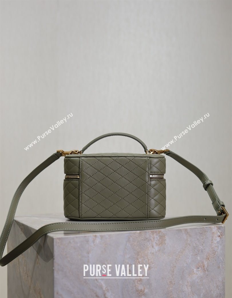 Saint Laurent Gaby Vanity Bag in Quilted Lambskin Wheat Green 2025 766731 (YY-250802038)