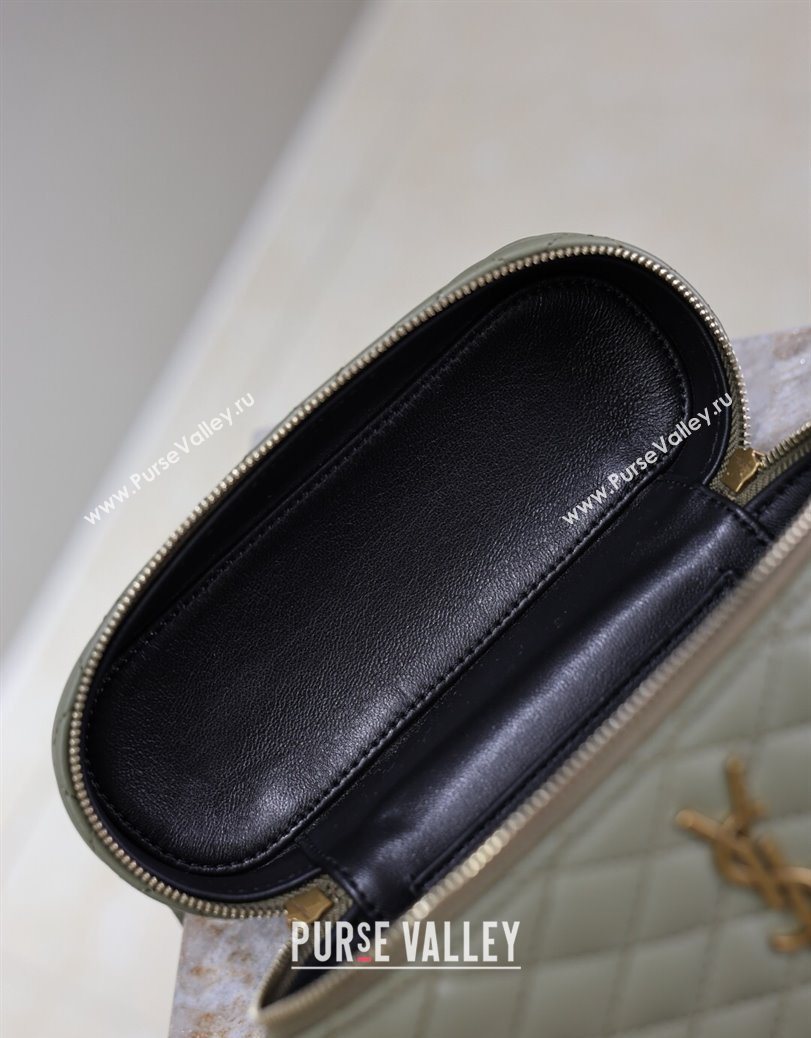 Saint Laurent Gaby Vanity Bag in Quilted Lambskin Wheat Green 2025 766731 (YY-250802038)