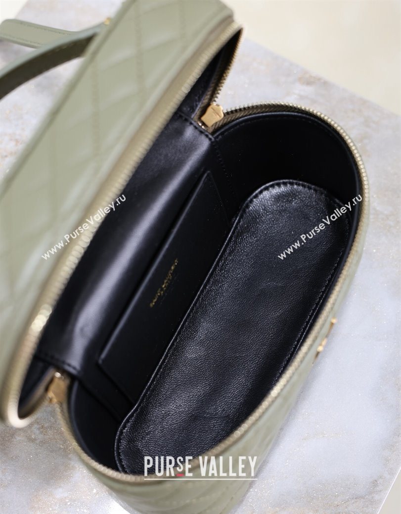 Saint Laurent Gaby Vanity Bag in Quilted Lambskin Wheat Green 2025 766731 (YY-250802038)