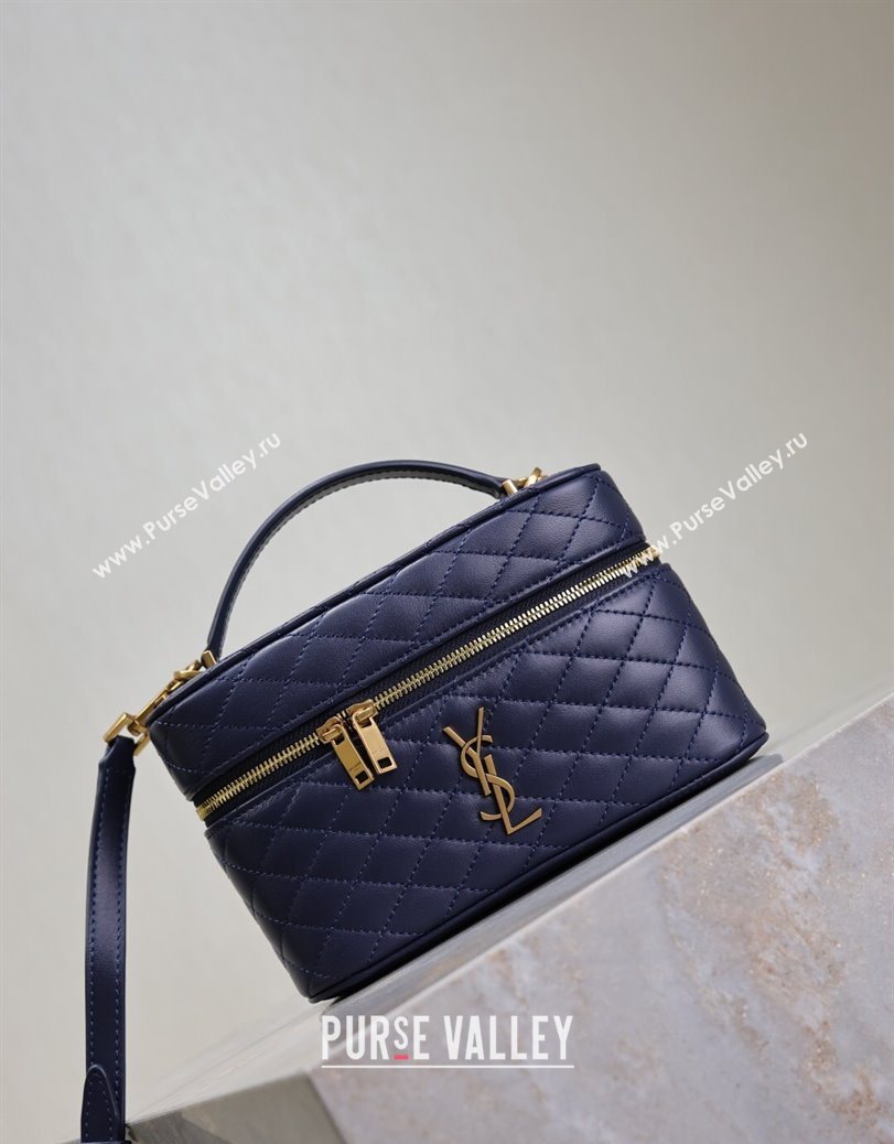 Saint Laurent Gaby Vanity Bag in Quilted Lambskin Abesse Blue 2025 766731 (YY-250802039)