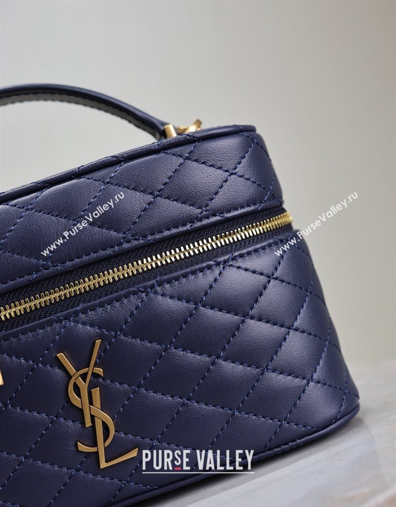 Saint Laurent Gaby Vanity Bag in Quilted Lambskin Abesse Blue 2025 766731 (YY-250802039)