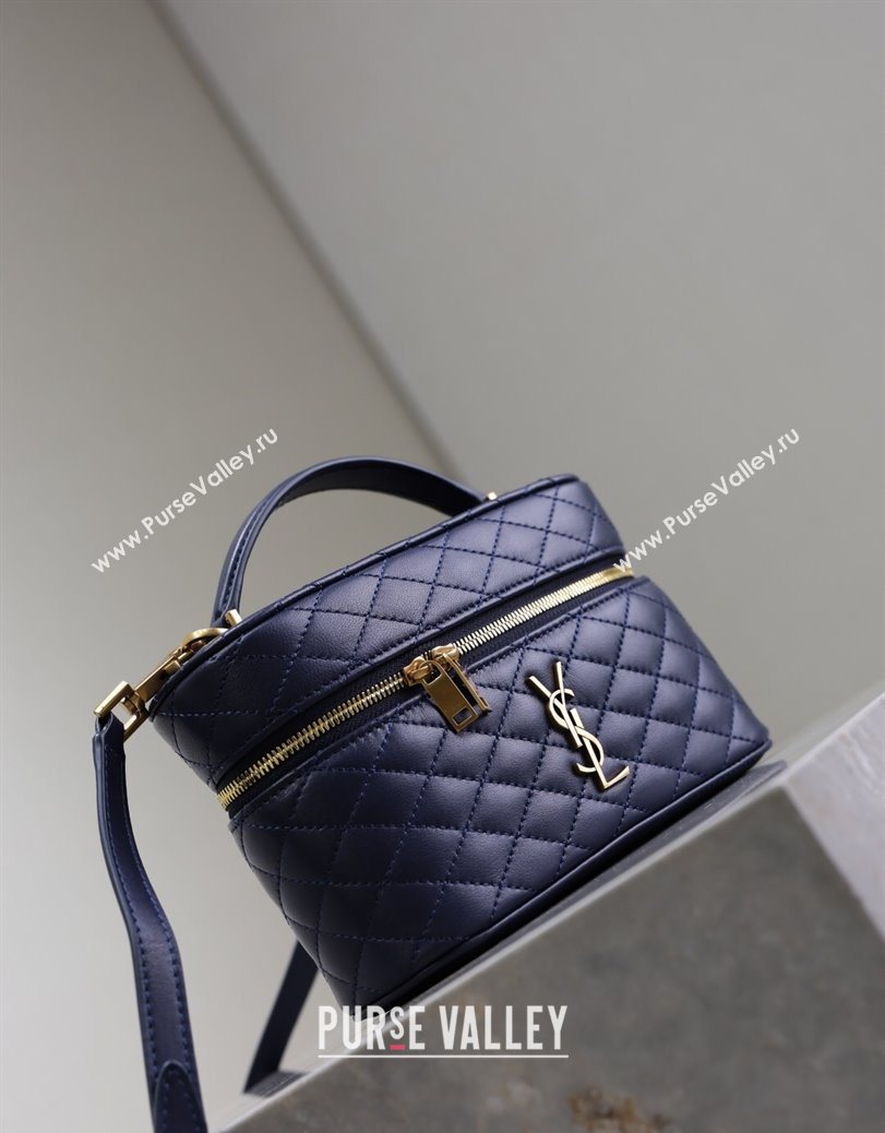 Saint Laurent Gaby Vanity Bag in Quilted Lambskin Abesse Blue 2025 766731 (YY-250802039)