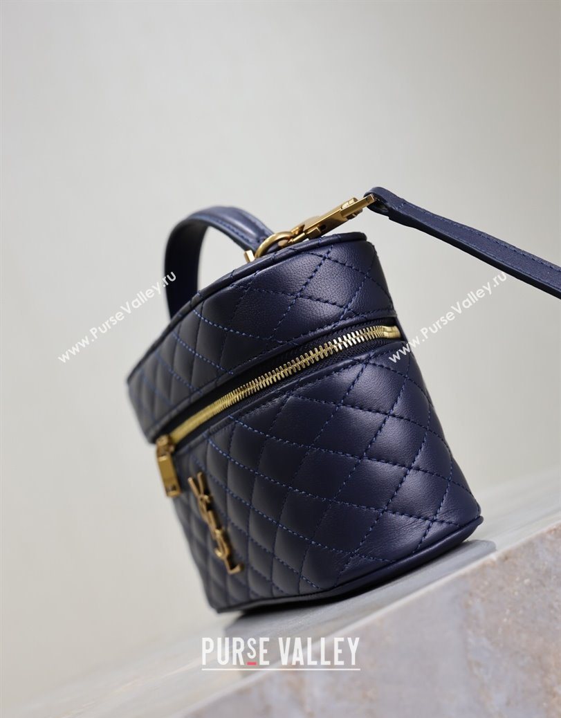 Saint Laurent Gaby Vanity Bag in Quilted Lambskin Abesse Blue 2025 766731 (YY-250802039)