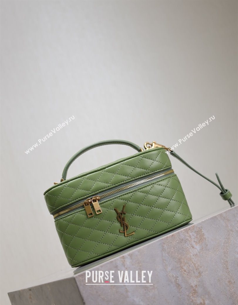 Saint Laurent Gaby Vanity Bag in Quilted Lambskin Avocado Green 2025 766731 (YY-250802040)