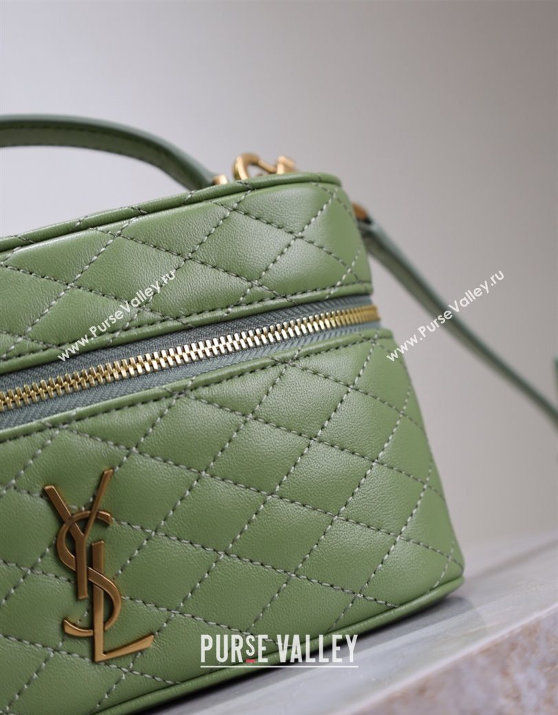 Saint Laurent Gaby Vanity Bag in Quilted Lambskin Avocado Green 2025 766731 (YY-250802040)
