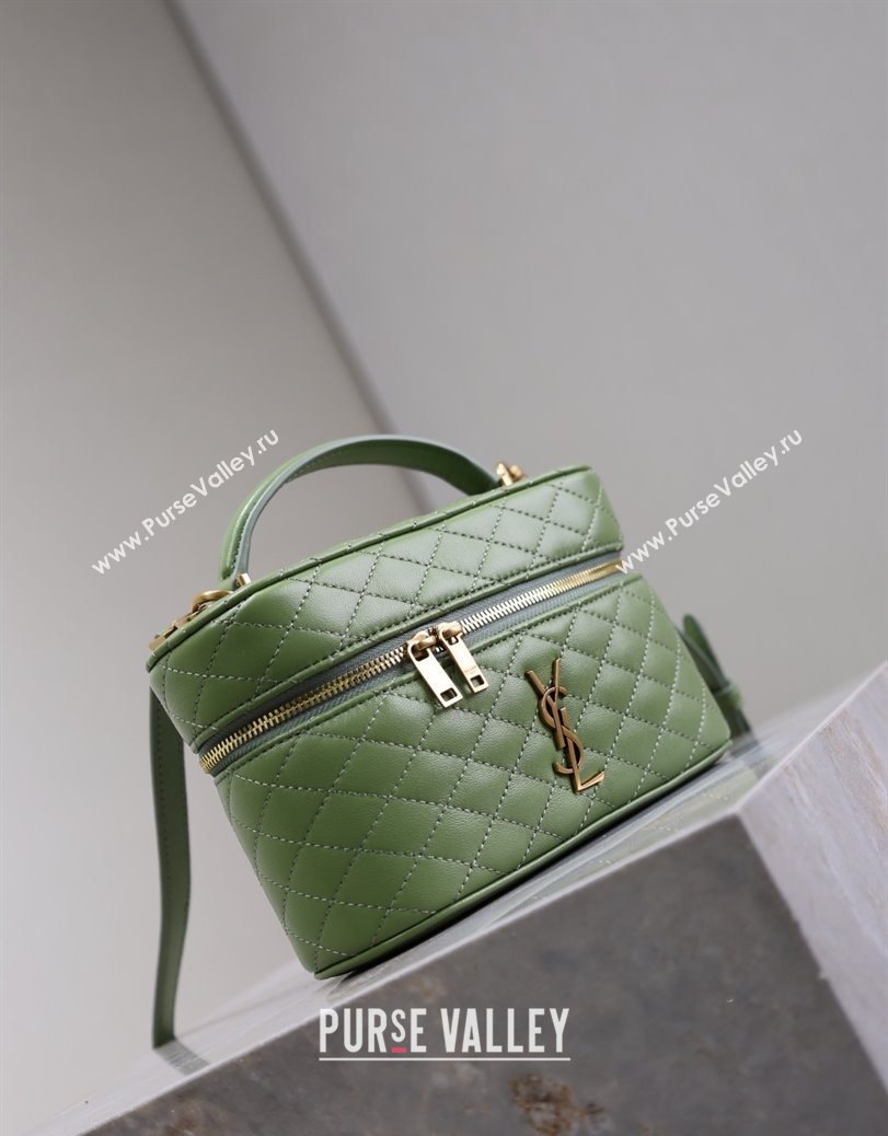 Saint Laurent Gaby Vanity Bag in Quilted Lambskin Avocado Green 2025 766731 (YY-250802040)