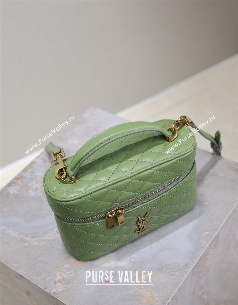 Saint Laurent Gaby Vanity Bag in Quilted Lambskin Avocado Green 2025 766731 (YY-250802040)