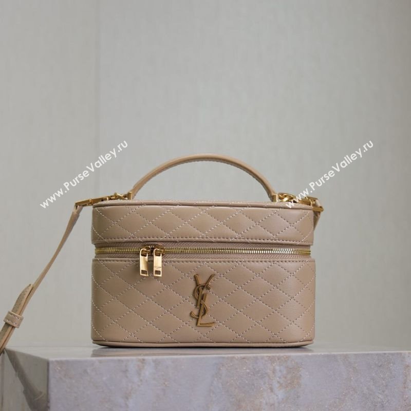 Saint Laurent Gaby Vanity Bag in Quilted Lambskin Dark Toffee 2025 766731 (YY-250802041)