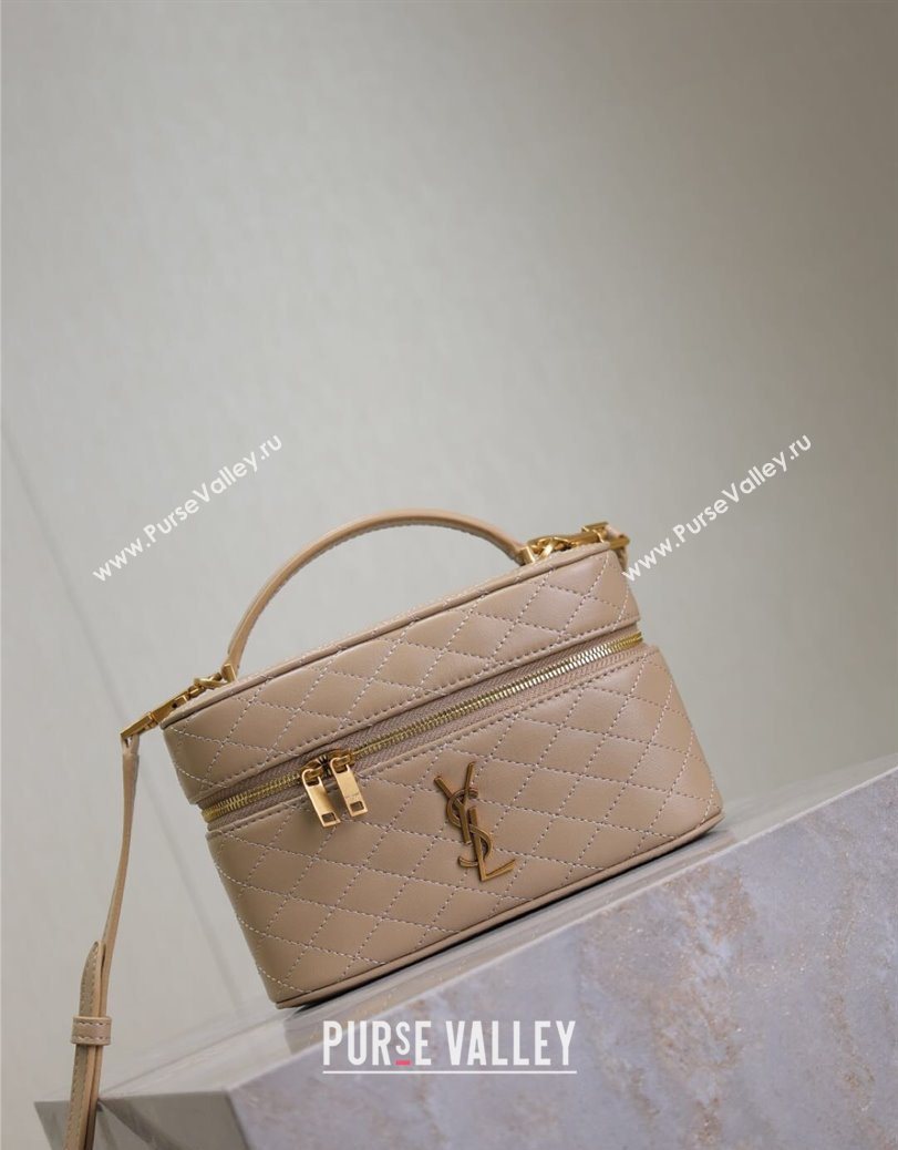 Saint Laurent Gaby Vanity Bag in Quilted Lambskin Dark Toffee 2025 766731 (YY-250802041)