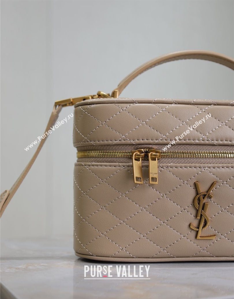 Saint Laurent Gaby Vanity Bag in Quilted Lambskin Dark Toffee 2025 766731 (YY-250802041)