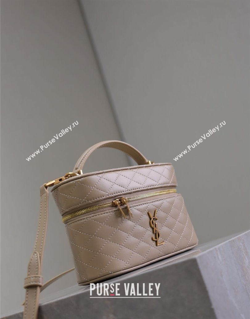 Saint Laurent Gaby Vanity Bag in Quilted Lambskin Dark Toffee 2025 766731 (YY-250802041)