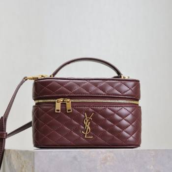 Saint Laurent Gaby Vanity Bag in Quilted Lambskin Leather Burgundy 2025 766731 (YY-250802036)