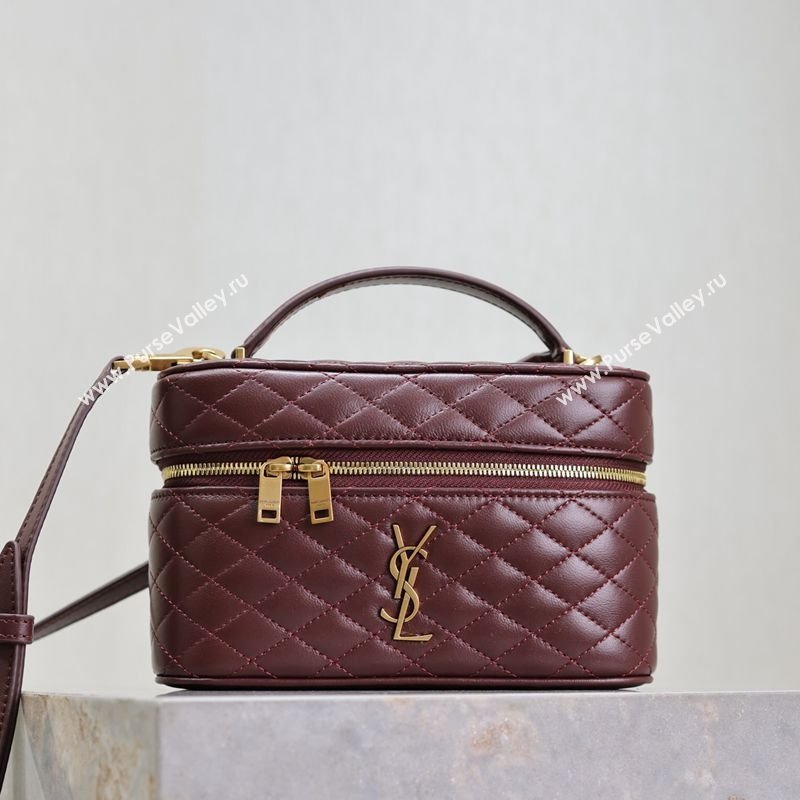 Saint Laurent Gaby Vanity Bag in Quilted Lambskin Leather Burgundy 2025 766731 (YY-250802036)
