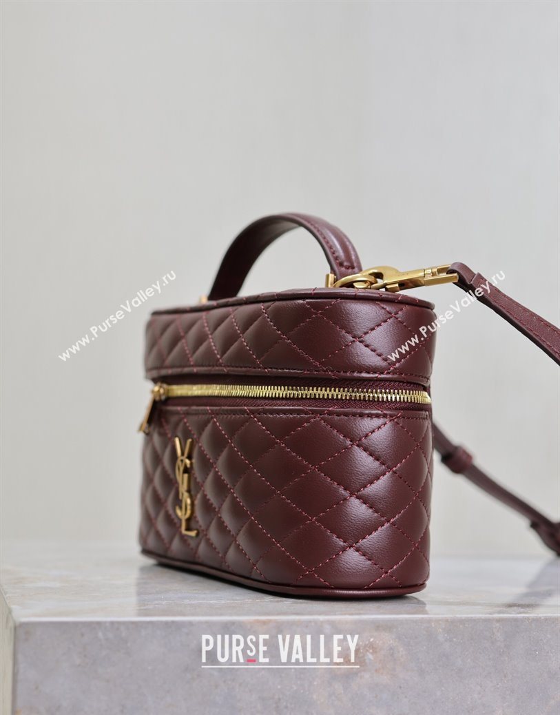 Saint Laurent Gaby Vanity Bag in Quilted Lambskin Leather Burgundy 2025 766731 (YY-250802036)