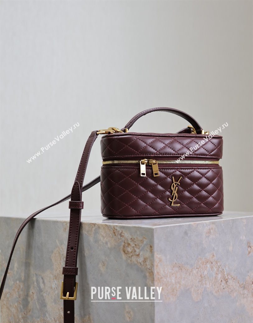 Saint Laurent Gaby Vanity Bag in Quilted Lambskin Leather Burgundy 2025 766731 (YY-250802036)