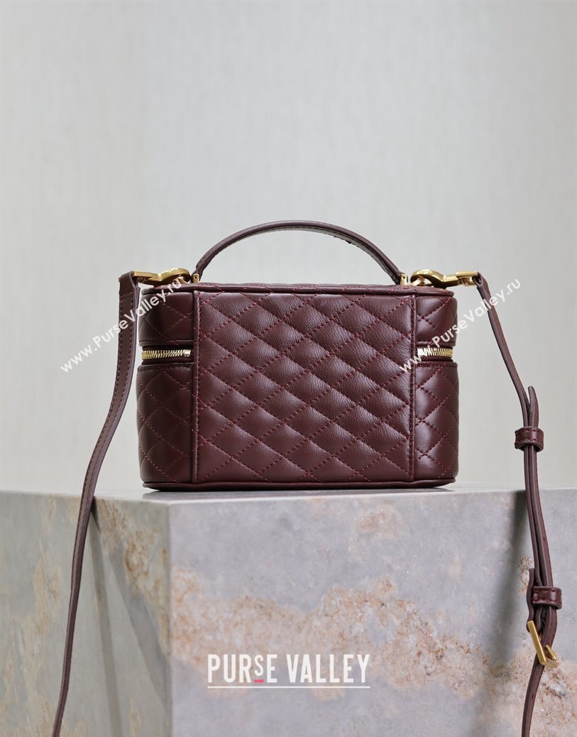 Saint Laurent Gaby Vanity Bag in Quilted Lambskin Leather Burgundy 2025 766731 (YY-250802036)