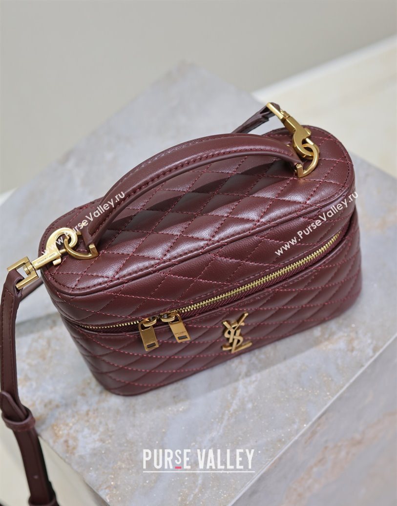 Saint Laurent Gaby Vanity Bag in Quilted Lambskin Leather Burgundy 2025 766731 (YY-250802036)