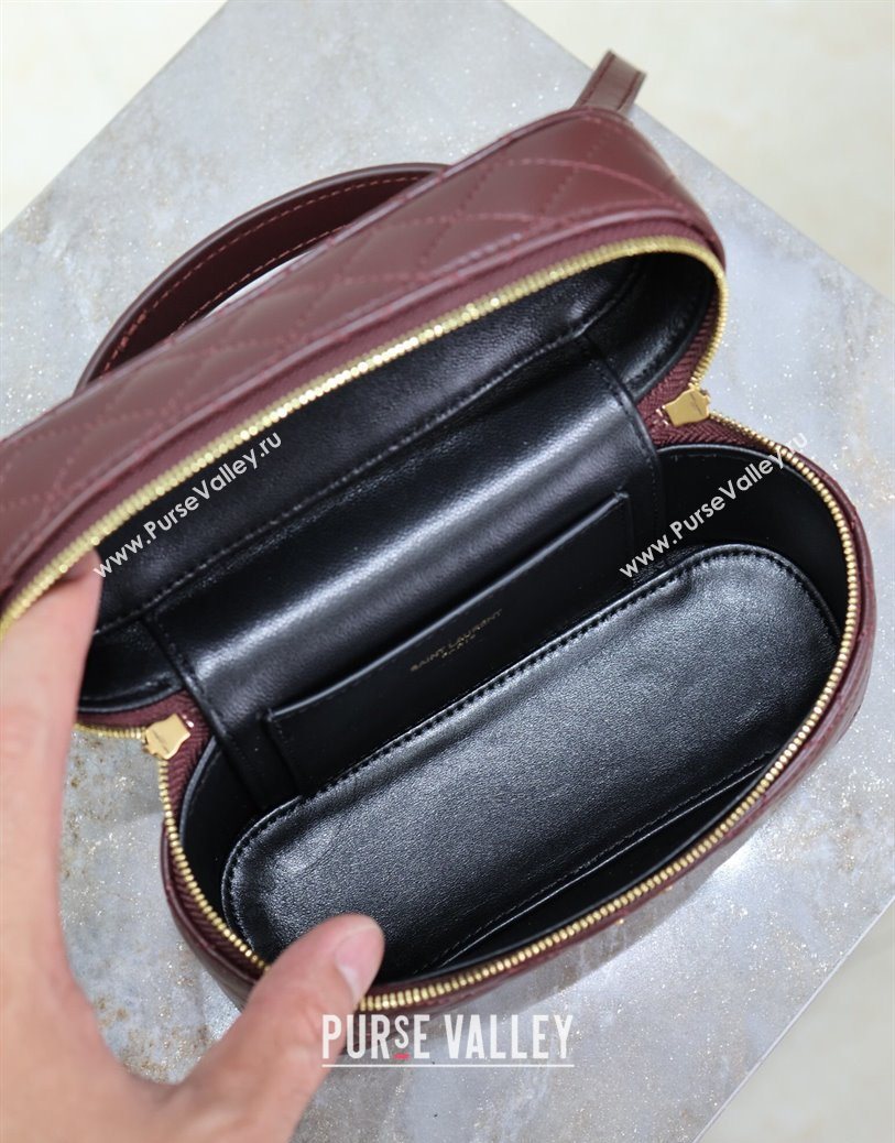 Saint Laurent Gaby Vanity Bag in Quilted Lambskin Leather Burgundy 2025 766731 (YY-250802036)
