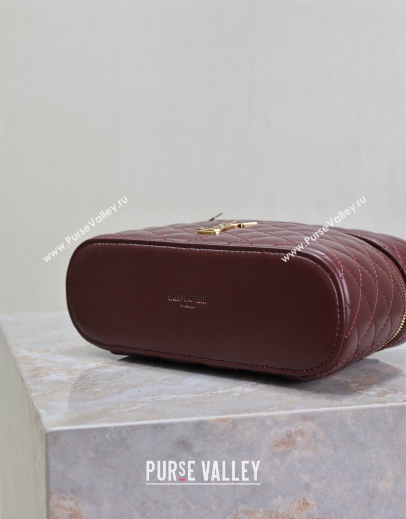 Saint Laurent Gaby Vanity Bag in Quilted Lambskin Leather Burgundy 2025 766731 (YY-250802036)