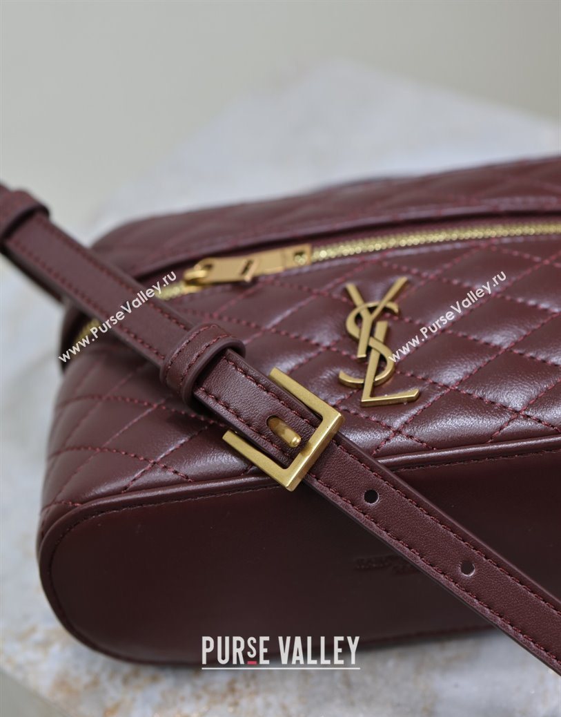 Saint Laurent Gaby Vanity Bag in Quilted Lambskin Leather Burgundy 2025 766731 (YY-250802036)