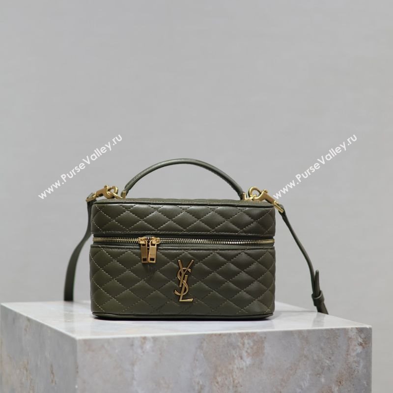 Saint Laurent Gaby Vanity Bag in Quilted Lambskin Dark Green 2025 766731 (YY-250802042)