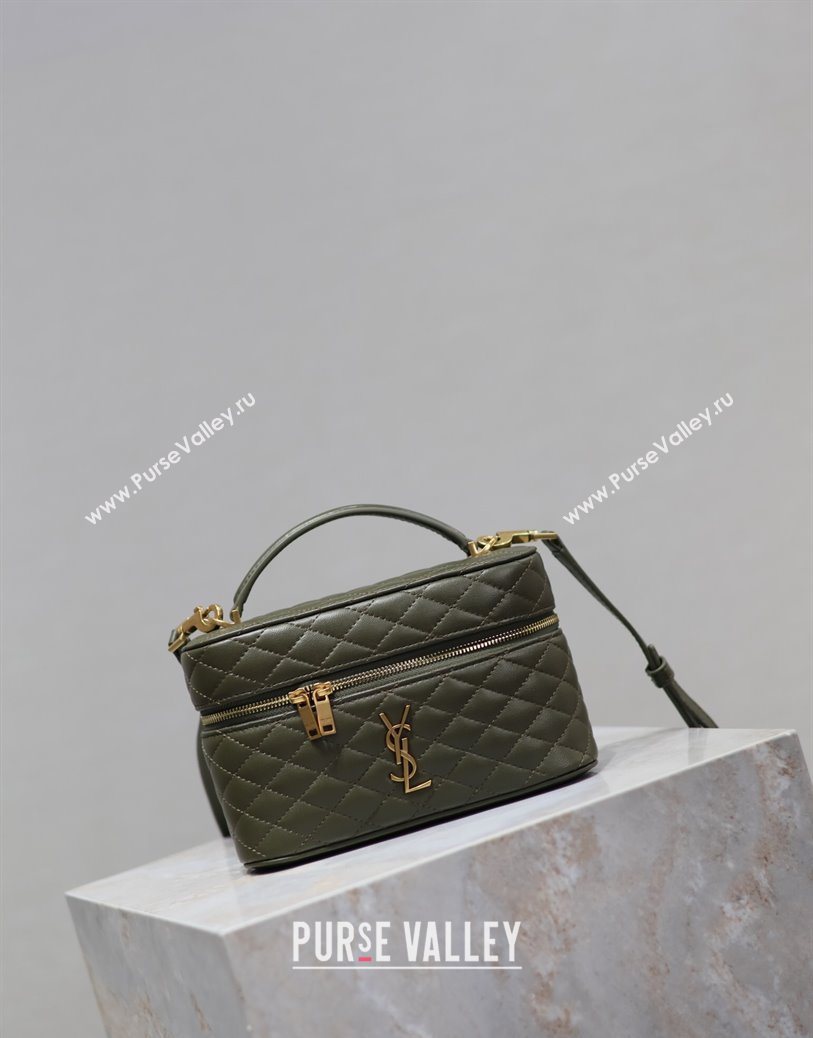 Saint Laurent Gaby Vanity Bag in Quilted Lambskin Dark Green 2025 766731 (YY-250802042)